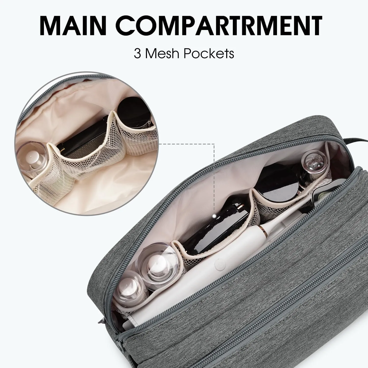 WANDF Travel Toiletry Bag with Wet Compartment Toiletry Organizer Shaving Bag Hanging Dopp Kit for Men Women (Grey)