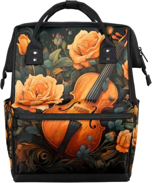 Watercolor Guitar Rose Diaper Bag Mommy Bags With Adjustable Shoulder Strap Waterproof Multifunction Shoulder Bag Travel Large Capacity Backpack for Moms And Dads