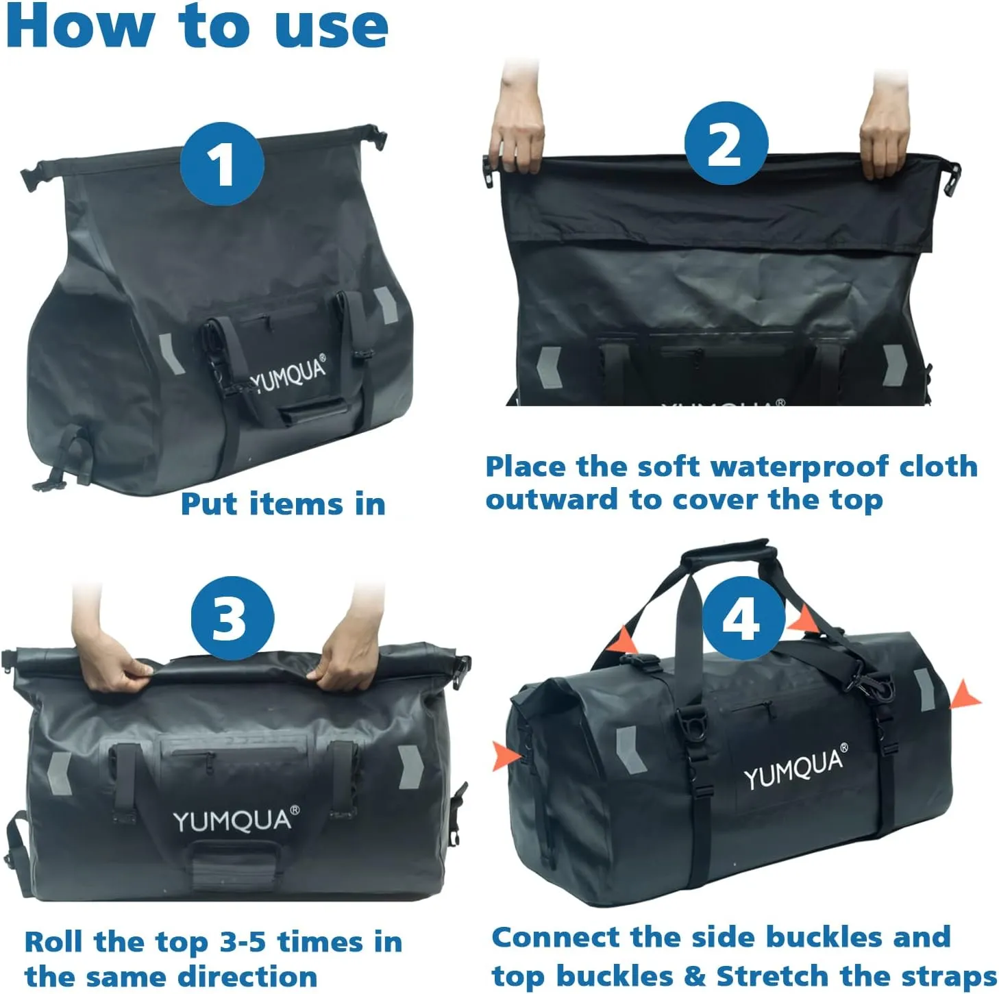 Waterproof Duffel Bag Keeps Gear Dry, Heavy Duty Roll Top Dry Duffle Bag Perfect for Motorcycle Traveling Camping Hiking Fishing Skating Boating Kayaking, 55L Black