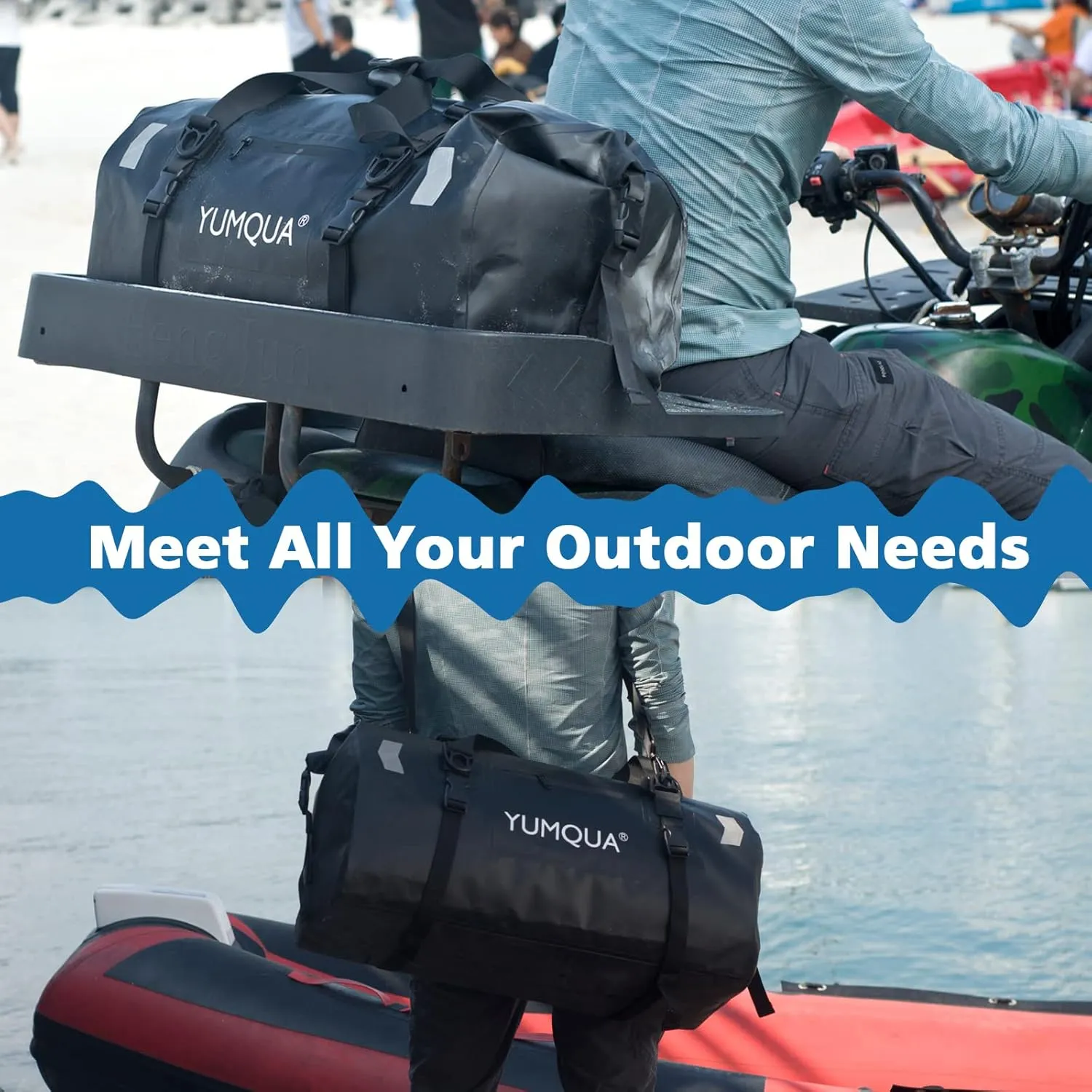 Waterproof Duffel Bag Keeps Gear Dry, Heavy Duty Roll Top Dry Duffle Bag Perfect for Motorcycle Traveling Camping Hiking Fishing Skating Boating Kayaking, 55L Black