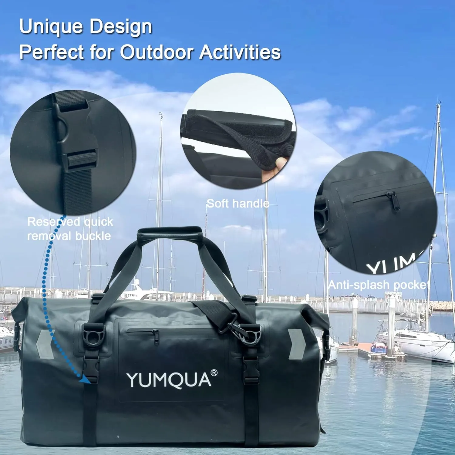 Waterproof Duffel Bag Keeps Gear Dry, Heavy Duty Roll Top Dry Duffle Bag Perfect for Motorcycle Traveling Camping Hiking Fishing Skating Boating Kayaking, 55L Black