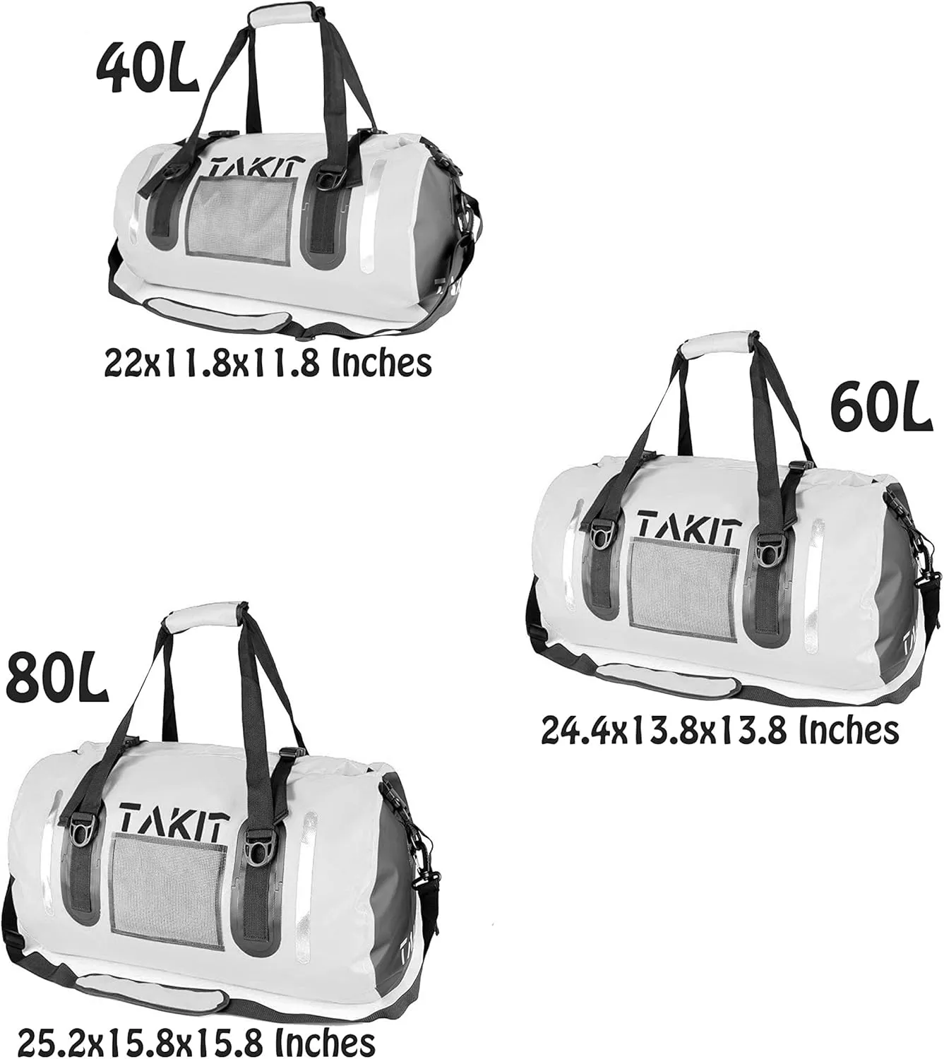 Waterproof Duffle Bag Travel Dry Bag 500D PVC for Motorcycle Tail Kayaking Rafting Boating Swimming Camping Hiking Beach Fishing (White, 60L)
