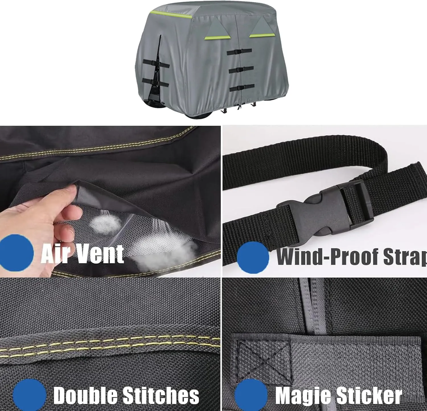 Waterproof Golf Cart Cover 420D Heavy Duty Marine Grade Fabric Oxford Fabric Fit for 4 Passengers 2 Passengers Club Car