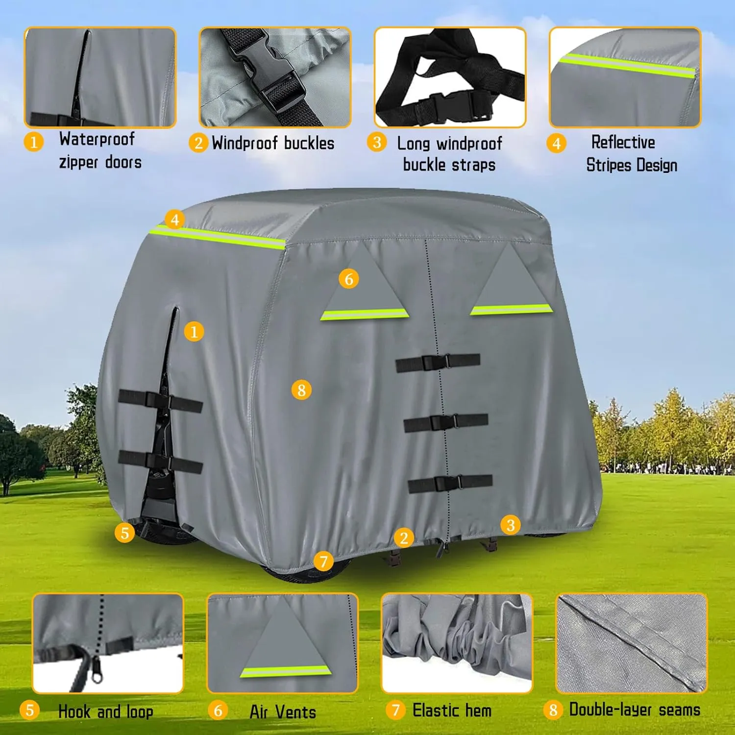 Waterproof Golf Cart Cover 420D Heavy Duty Marine Grade Fabric Oxford Fabric Fit for 4 Passengers 2 Passengers Club Car