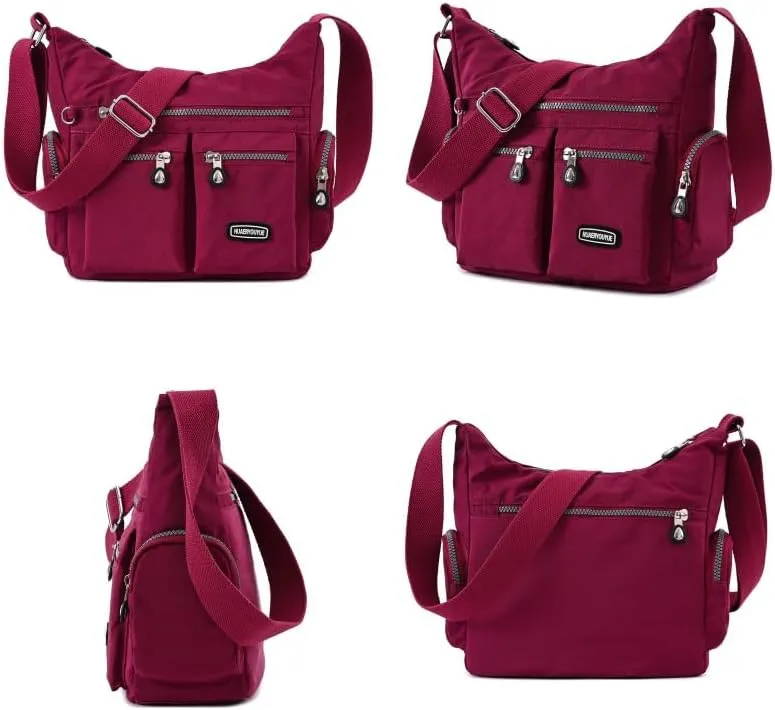 Waterproof Nylon Crossbody Bag for Women Mulit-Pockets Shoulder Bag Travel Purses and Handbag