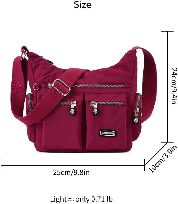 Waterproof Nylon Crossbody Bag for Women Mulit-Pockets Shoulder Bag Travel Purses and Handbag