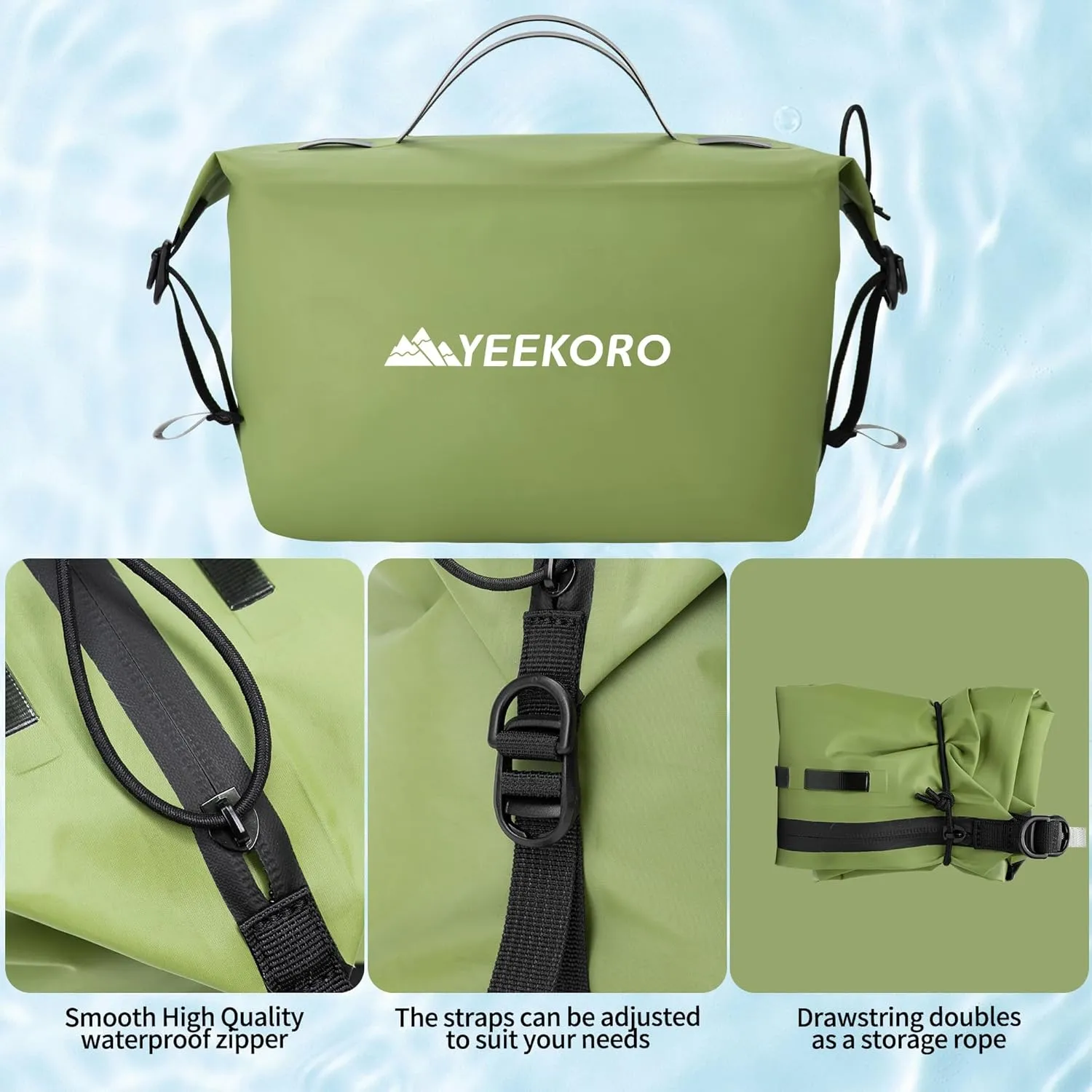 Waterproof Toiletry Bag for Travel, Zipper Styles, 40D Nylon Toiletry Organizer Bags with Shoulder Straps for Men Women, Travel Accessories（1 PACK,Green