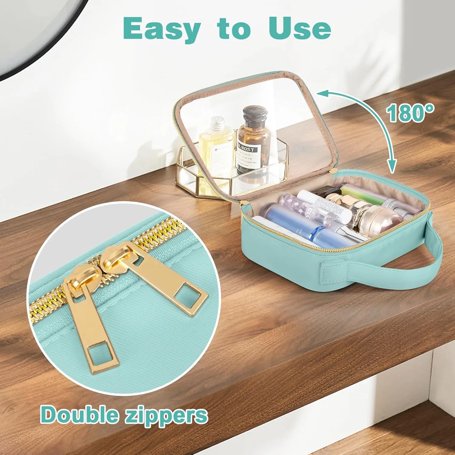 Wedama TSA Approved Toiletry Bag, 3 Pack Clear Makeup Bags with Handles, Quart Size PVC Clear Cosmetic Bags for Women and Men, Carry on Airport Airline Compliant Bag, Cyan Green