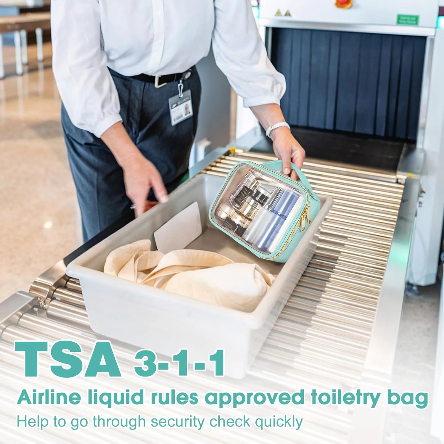 Wedama TSA Approved Toiletry Bag, 3 Pack Clear Makeup Bags with Handles, Quart Size PVC Clear Cosmetic Bags for Women and Men, Carry on Airport Airline Compliant Bag, Cyan Green