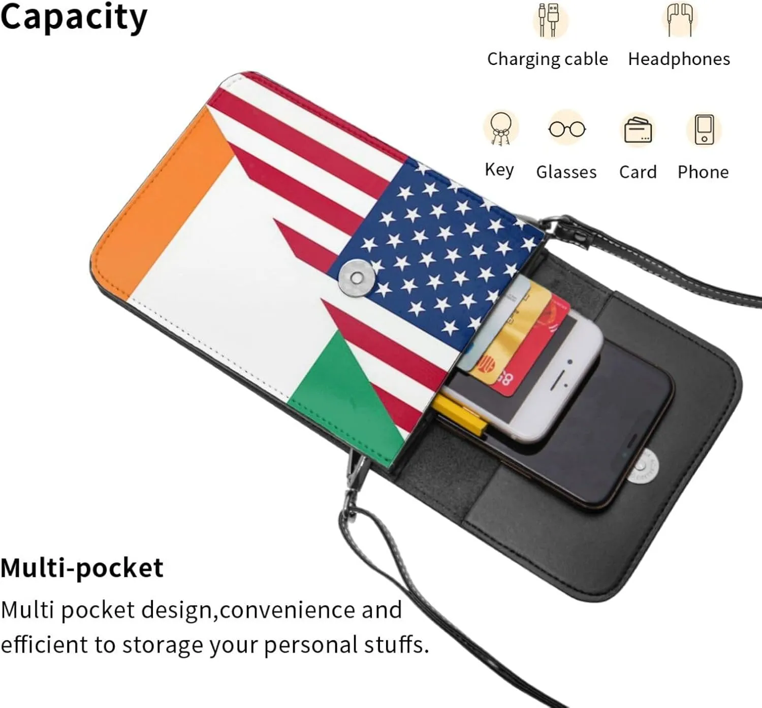 White Black Tiger Stripe Animal Leather Crossbody Cell Phone Purse Small Wallet Bags Adjustable Phone Bag for Women