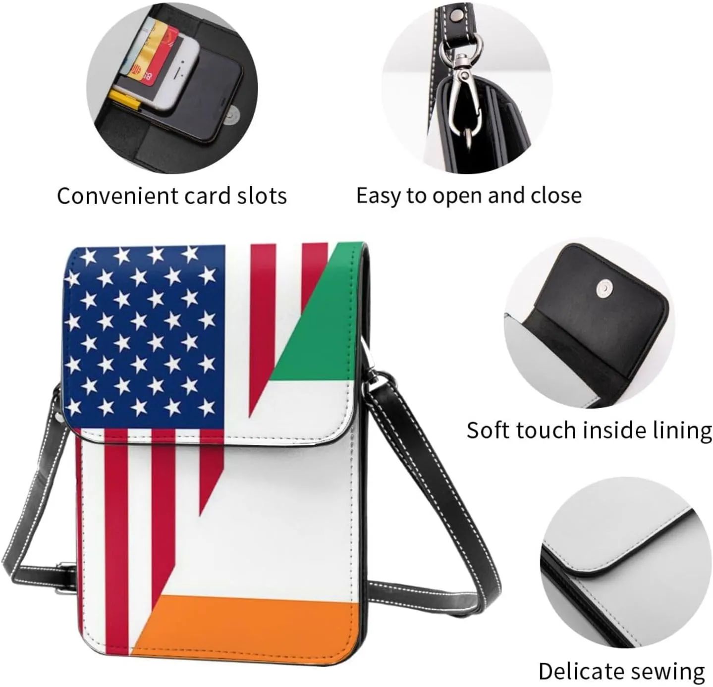 White Black Tiger Stripe Animal Leather Crossbody Cell Phone Purse Small Wallet Bags Adjustable Phone Bag for Women