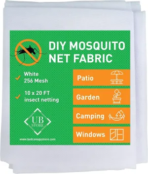 White DIY Mosquito Net Fabric | 10x20 FT Netting | Insect Cover for Garden, Patio, Outdoor & Windows | Multiple Sizes in Black, White & Green | Raised Bed Screen Mesh Barrier