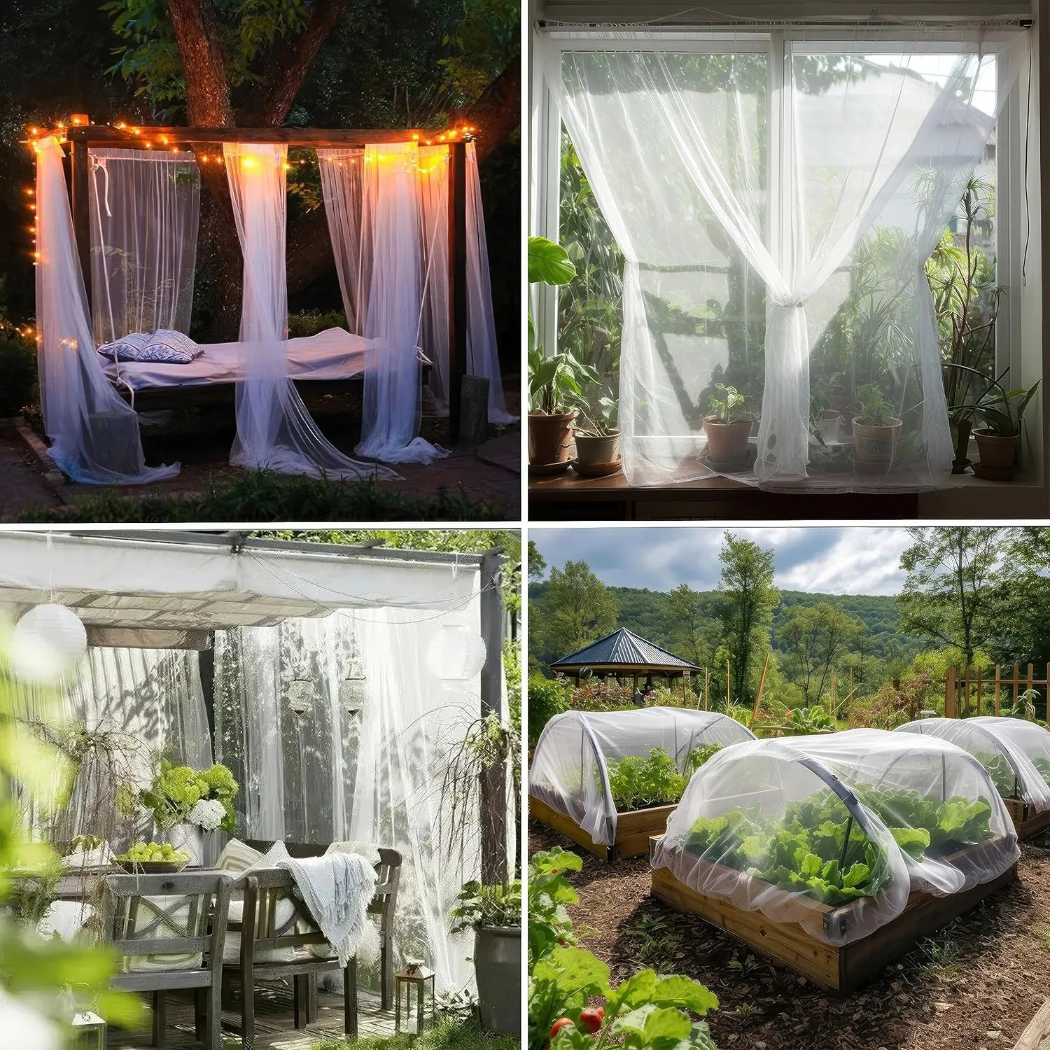 White DIY Mosquito Net Fabric | 10x20 FT Netting | Insect Cover for Garden, Patio, Outdoor & Windows | Multiple Sizes in Black, White & Green | Raised Bed Screen Mesh Barrier