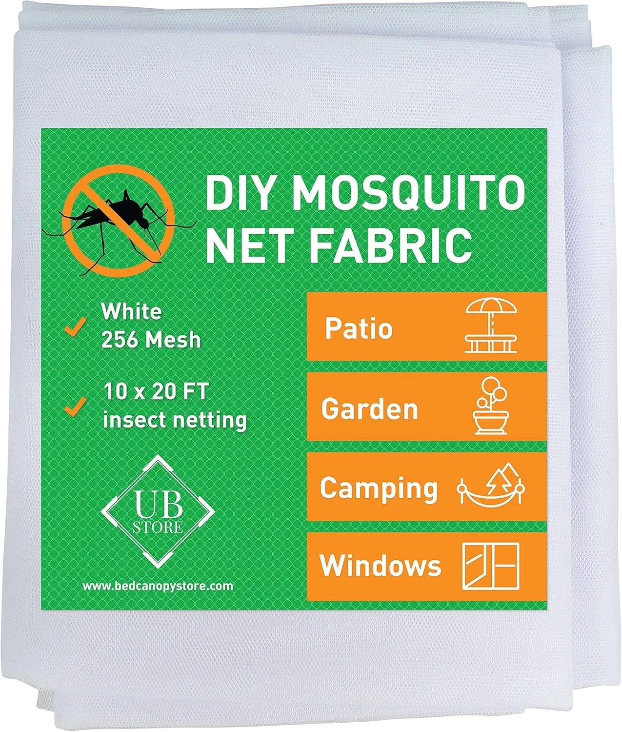 White DIY Mosquito Net Fabric | 10x20 FT Netting | Insect Cover for Garden, Patio, Outdoor & Windows | Multiple Sizes in Black, White & Green | Raised Bed Screen Mesh Barrier