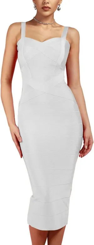 Whoinshop Women's Rayon Strap Celebrity Midi Evening Party Bandage Dress