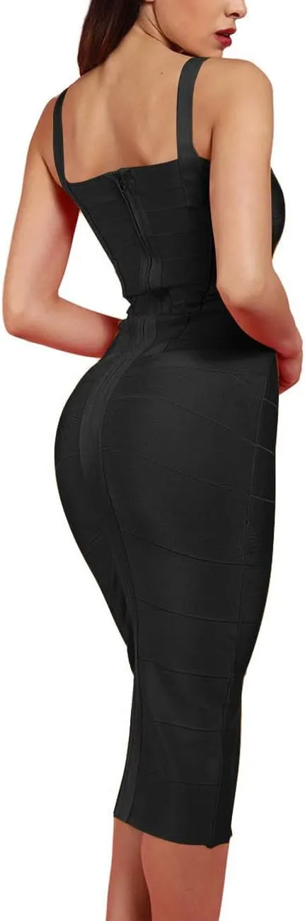 Whoinshop Women's Rayon Strap Celebrity Midi Evening Party Bandage Dress