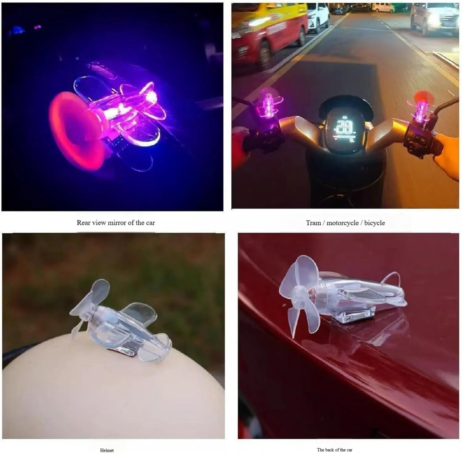 Wind Powered Luminous Small Aircraft，Light up Spin Copter Flying Toy, Transparent Airplane with LED Light for Motorcycle Bicycle Helmet Car Decorations, Outdoor Sport Toys (Red)