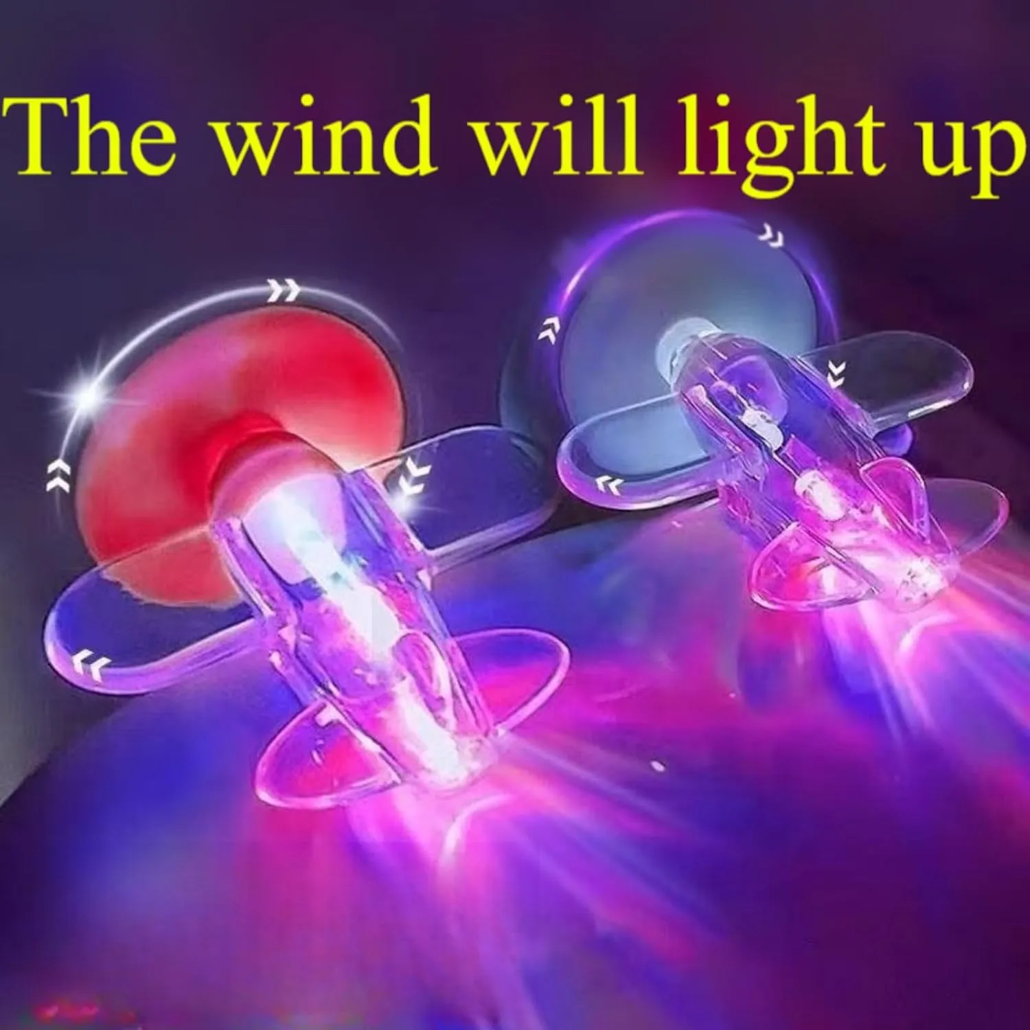 Wind Powered Luminous Small Aircraft，Light up Spin Copter Flying Toy, Transparent Airplane with LED Light for Motorcycle Bicycle Helmet Car Decorations, Outdoor Sport Toys (Red)