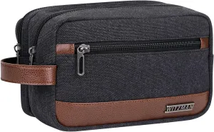 WITZMAN Canvas Toiletry Bag for Men Hanging Dopp Kit Organizer Water-resistant Travel Toiletries bag Men Bathroom Bag with Wet Pocket(A8001 Classics Black)
