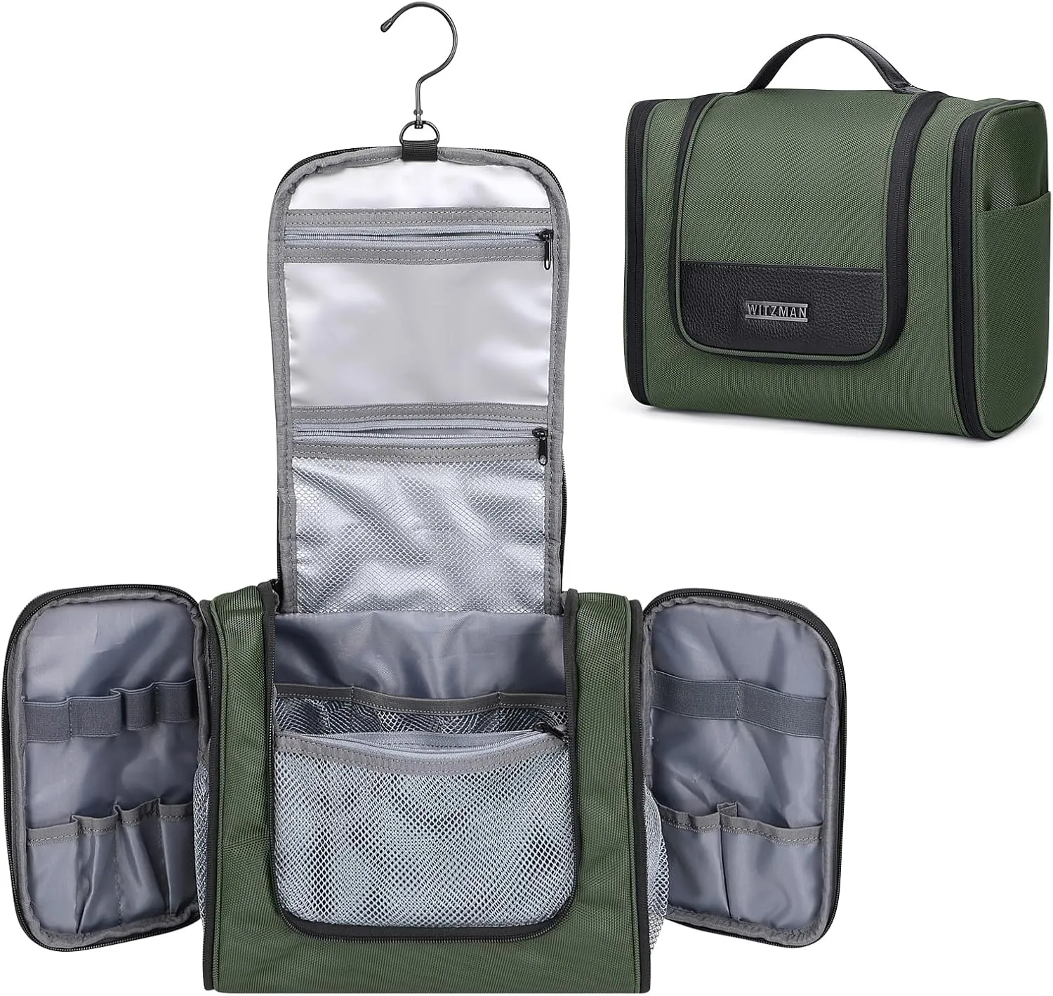 WITZMAN Toiletry Bag for Men Women Large Hanging Multi-organization Bathroom Bag Water-resistant Dopp Kit Shaving Bag Men(B690 Army Green)