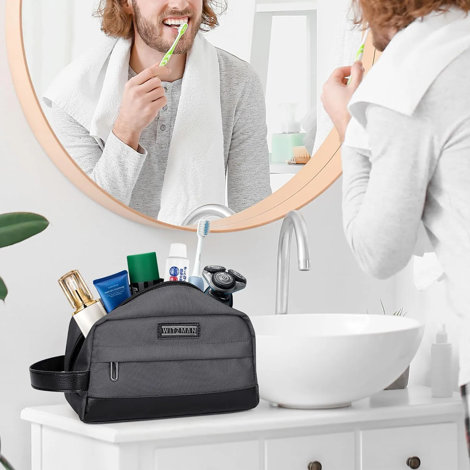 WITZMAN Toiletry Bag for Men Women Lightweight Hanging Travel Bathroom Bag Water-Resistant Shaving Dopp Kit for Men Cosmetic Bag（B692 Silvery Grey）