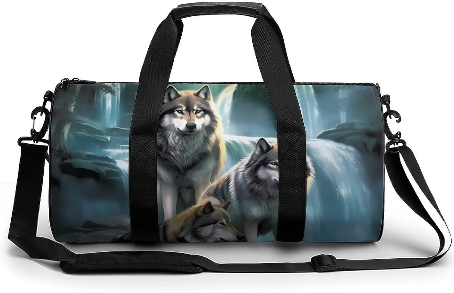 Wolf Sunrise Waterfall Print Gym Sport Bag Travel Duffel Bags Weekender Carry on Tote Bags for Women Men