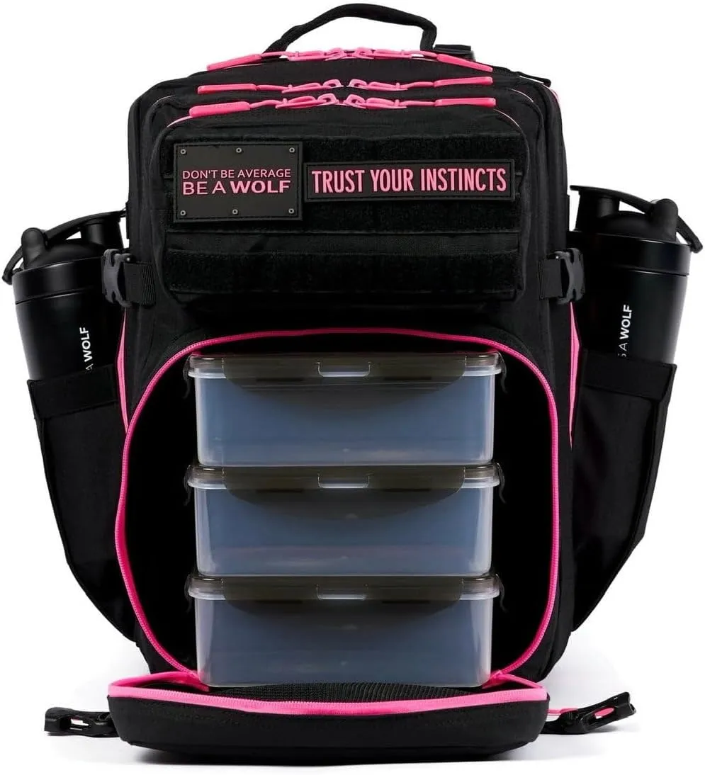 WOLFpak 35L Backpack Meal Prep Management (Black Neon Pink) Lunch Box, Cooler, Travel, Insulated Bag, Daypack