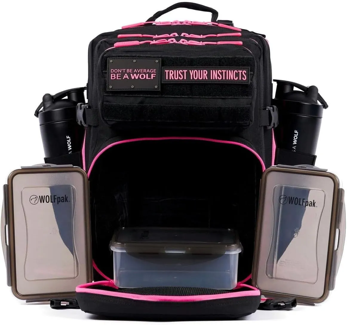 WOLFpak 35L Backpack Meal Prep Management (Black Neon Pink) Lunch Box, Cooler, Travel, Insulated Bag, Daypack
