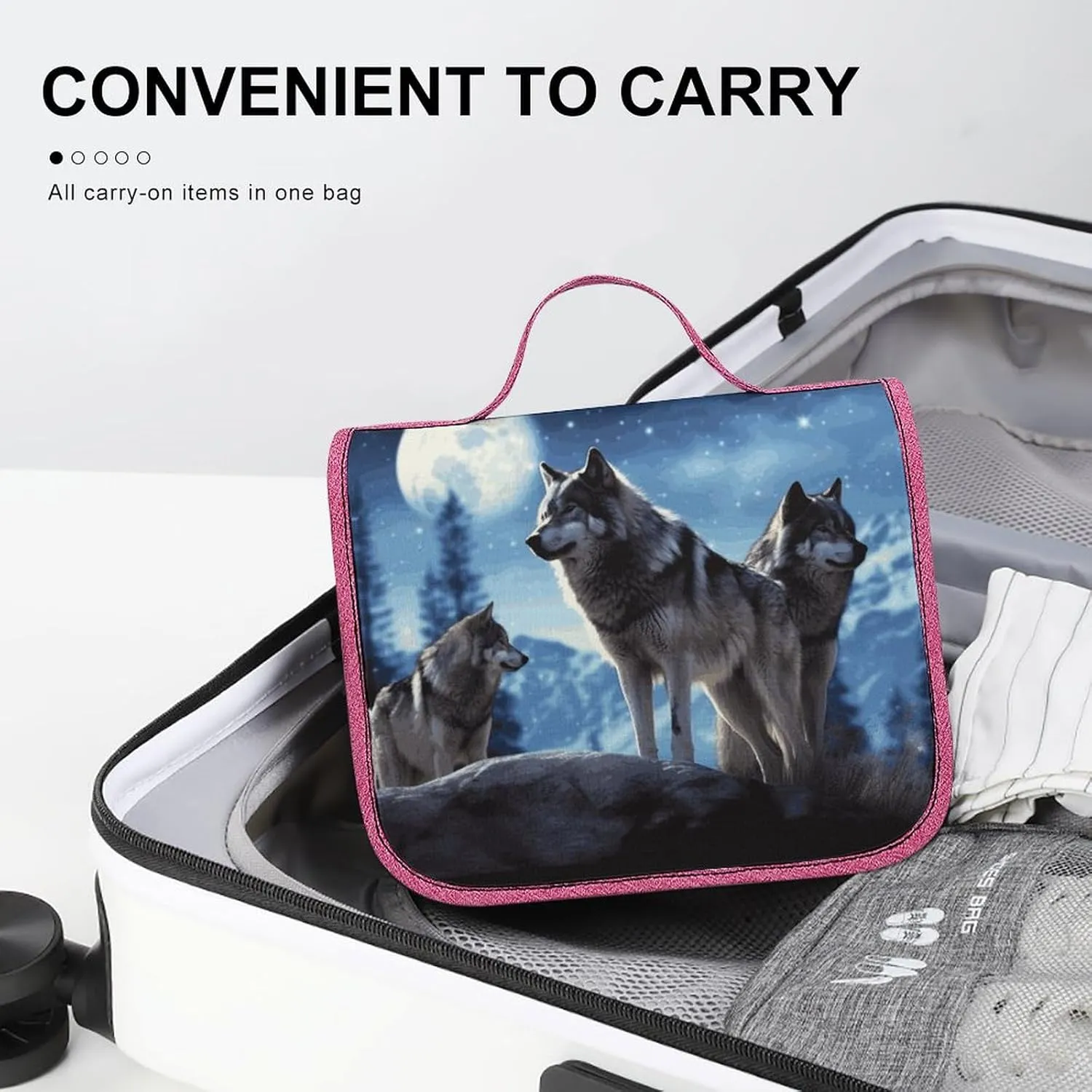 Wolfs Travel Toiletry Bag for Women,Hanging Toiletry Organizer with Hook, Makeup Bag Travel Organizer for Shampoo,Toiletriesl