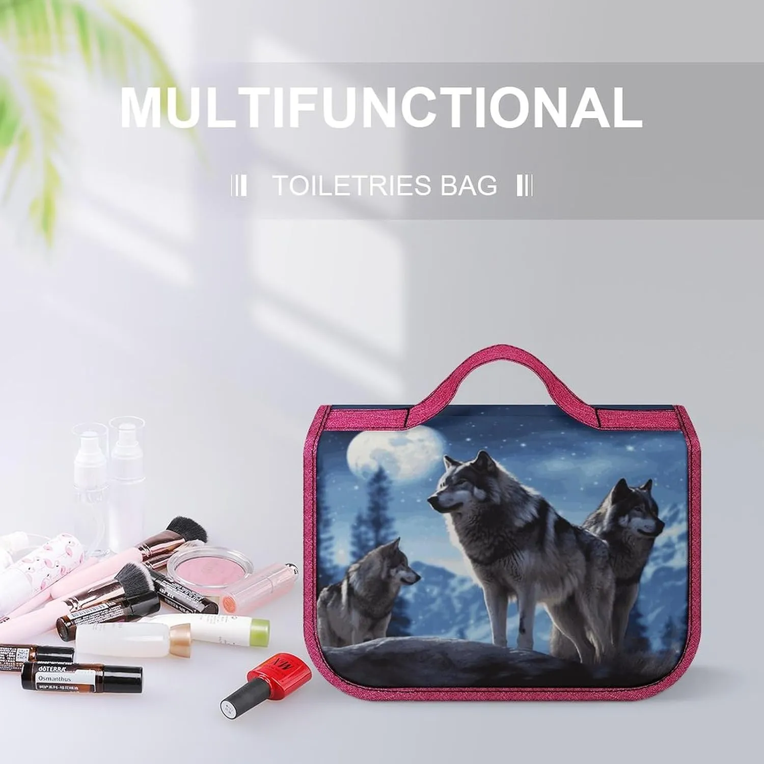 Wolfs Travel Toiletry Bag for Women,Hanging Toiletry Organizer with Hook, Makeup Bag Travel Organizer for Shampoo,Toiletriesl