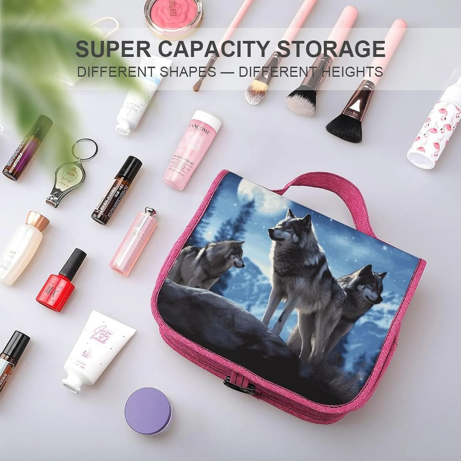 Wolfs Travel Toiletry Bag for Women,Hanging Toiletry Organizer with Hook, Makeup Bag Travel Organizer for Shampoo,Toiletriesl