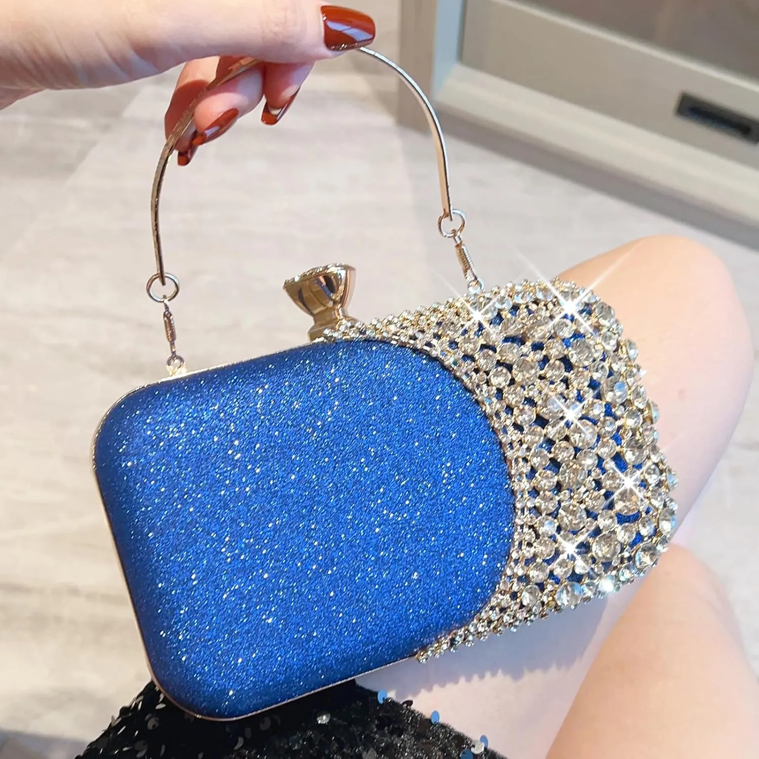 Women Clutch Bag Rhinestone Sequin Evening Bag Half-Moon Shape Crystal Wedding Cocktail Party Purse Sparkling purse