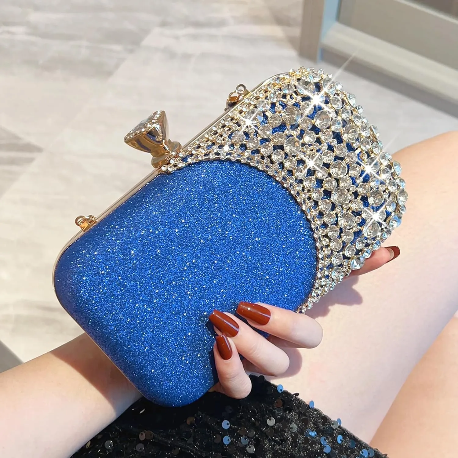 Women Clutch Bag Rhinestone Sequin Evening Bag Half-Moon Shape Crystal Wedding Cocktail Party Purse Sparkling purse
