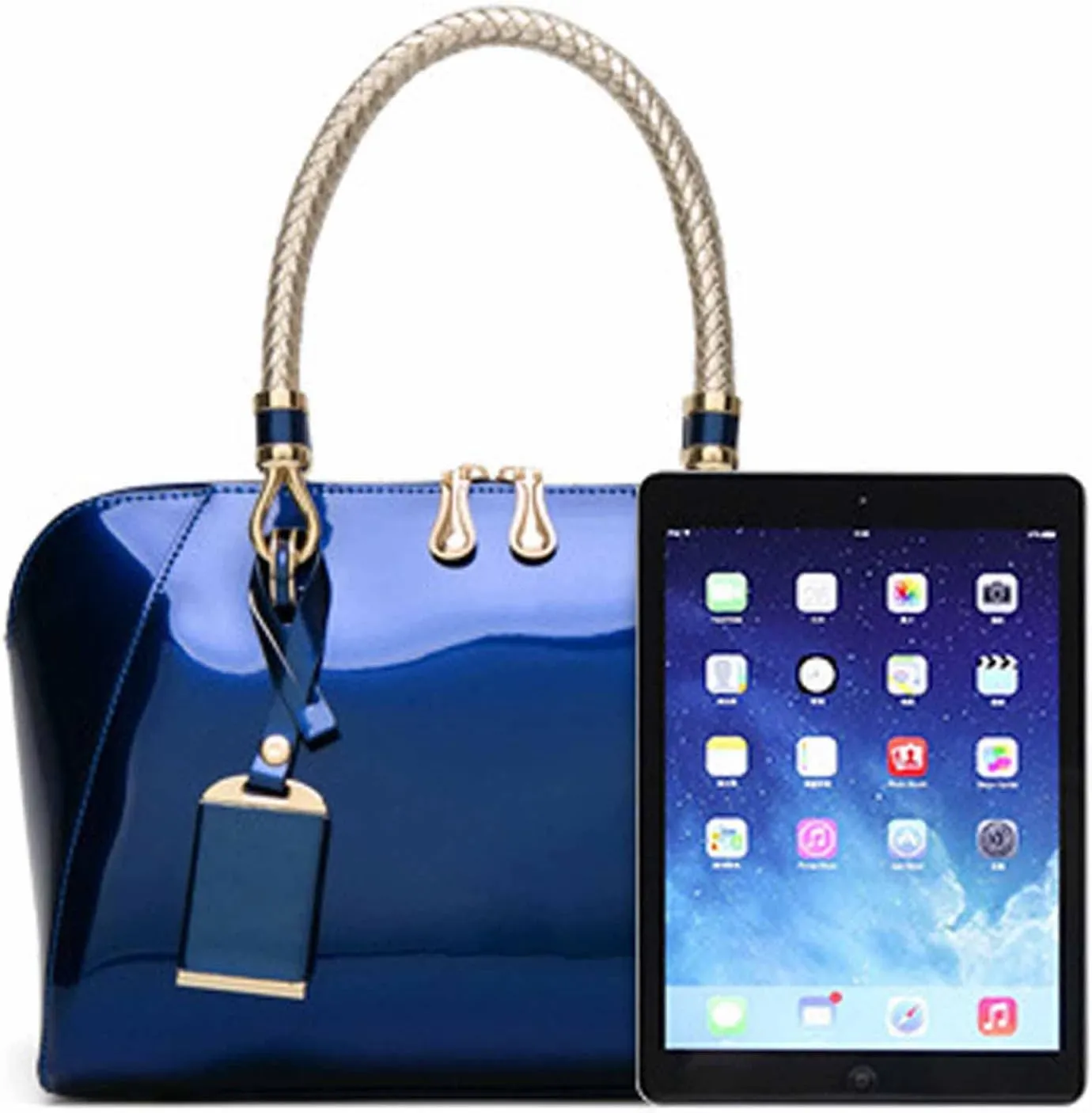 Women Handbags Shiny Paten PU Satchel Purse Shoulder Tote Top-Handle Crossbody Bag