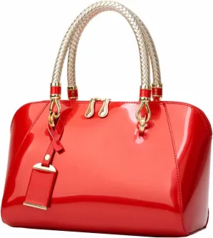 Women Handbags Shiny Paten PU Satchel Purse Shoulder Tote Top-Handle Crossbody Bag