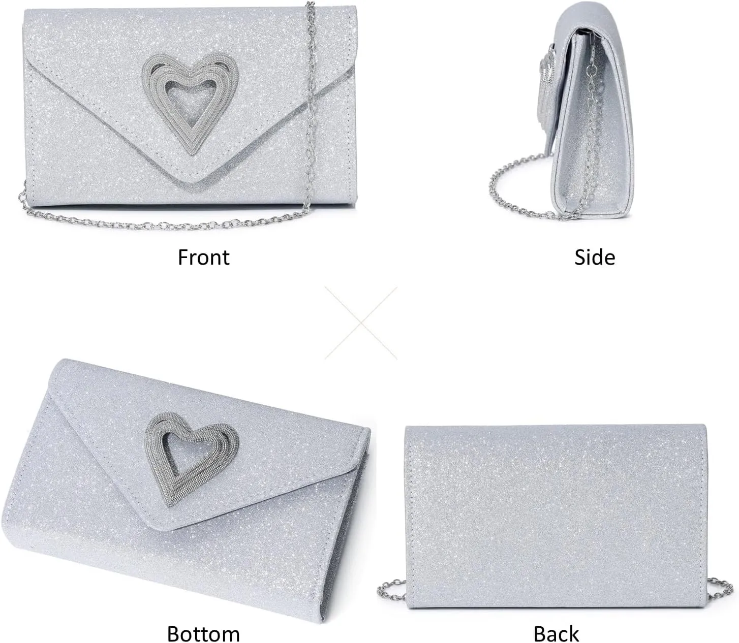 Women Heart Evening Bag Shiny Evening Clutch Purse for Women Sparkly Wedding Shiny Party Prom Purse Dressy Clutch Bags