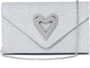 Women Heart Evening Bag Shiny Evening Clutch Purse for Women Sparkly Wedding Shiny Party Prom Purse Dressy Clutch Bags
