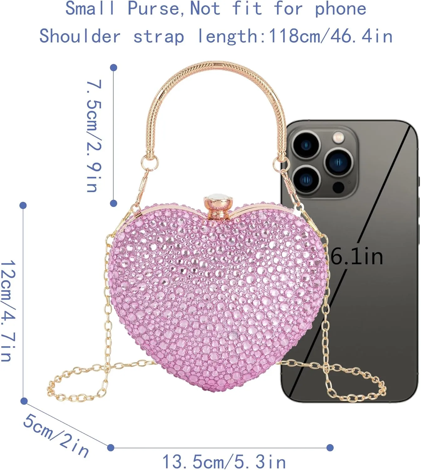 Women Heart Shape Evening Bag Bling Rhinestone Wedding Party Purse Cocktail Prom Crossbody Shoulder Handbag
