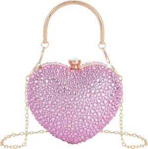Women Heart Shape Evening Bag Bling Rhinestone Wedding Party Purse Cocktail Prom Crossbody Shoulder Handbag