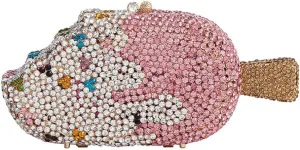 Women Ice Cream Shaped Evening Clutch Glitter Full Rhinestones Bag Girl Summer Dress Shoulder Bag