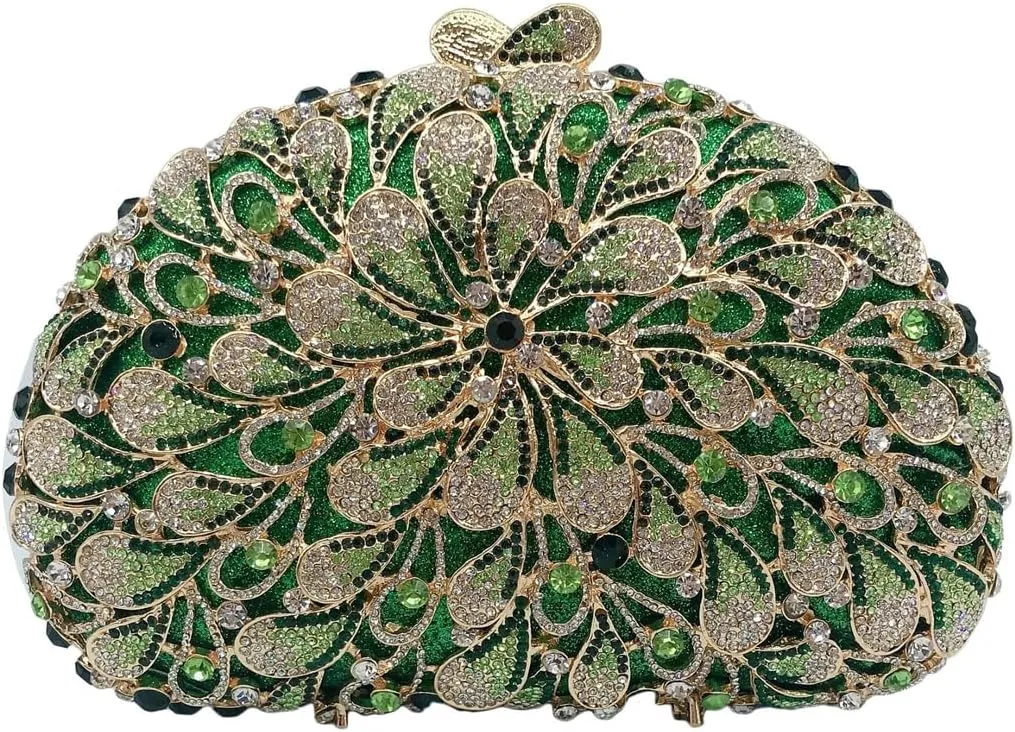 Women Luxury Flower Rhinestone Evening Clutch Bag Hollow Out Bridal Crystal Handbag Party Banquet Wedding Purse
