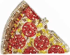 Women Luxury Pizza Evening Bag Full Rhinestones Shiny Clutch Purse Detachable Chain for Festival Halloween Christmas