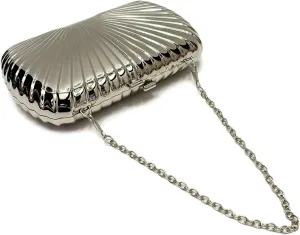 Women Metal Evening Clutch Bag With Shell Pattern Girls Smooth Shiny Crossbody Handbag Purse For Wedding Banquet Party