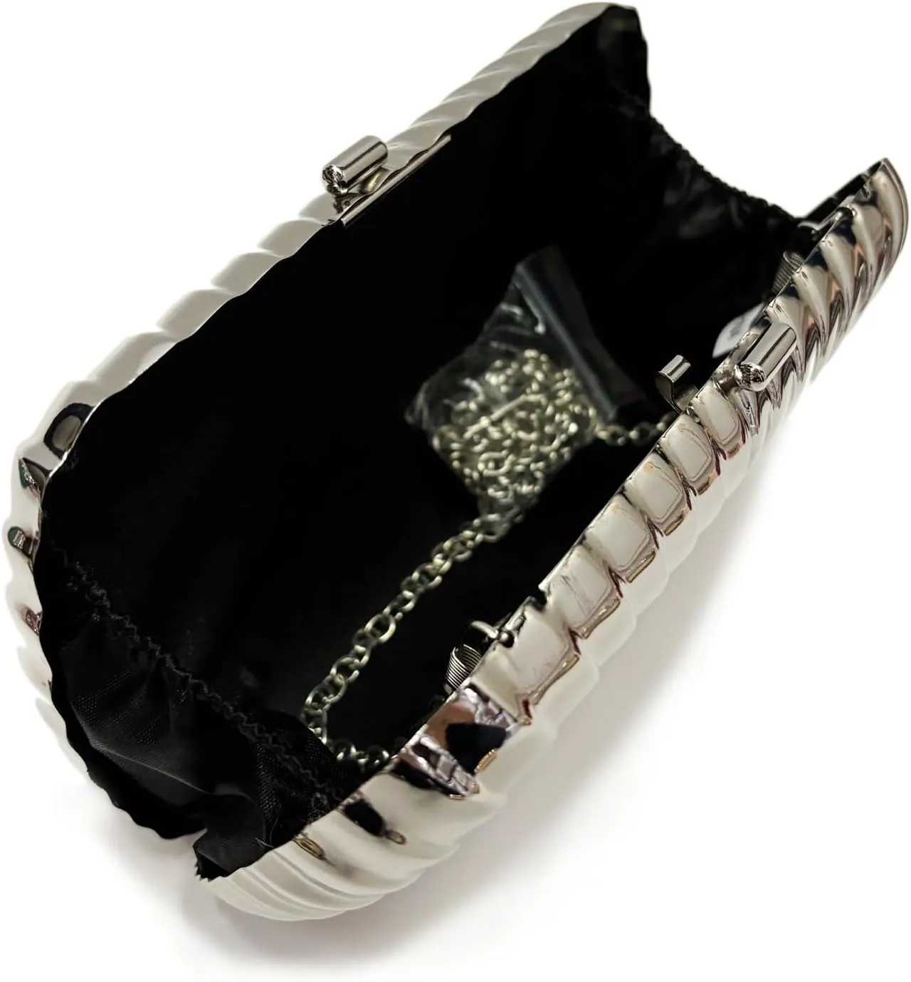Women Metal Evening Clutch Bag With Shell Pattern Girls Smooth Shiny Crossbody Handbag Purse For Wedding Banquet Party