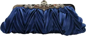 Women Pleated Satin Clutch Bride Purse Elegant Rhinestone Evening Bag Banquet Party Handbag