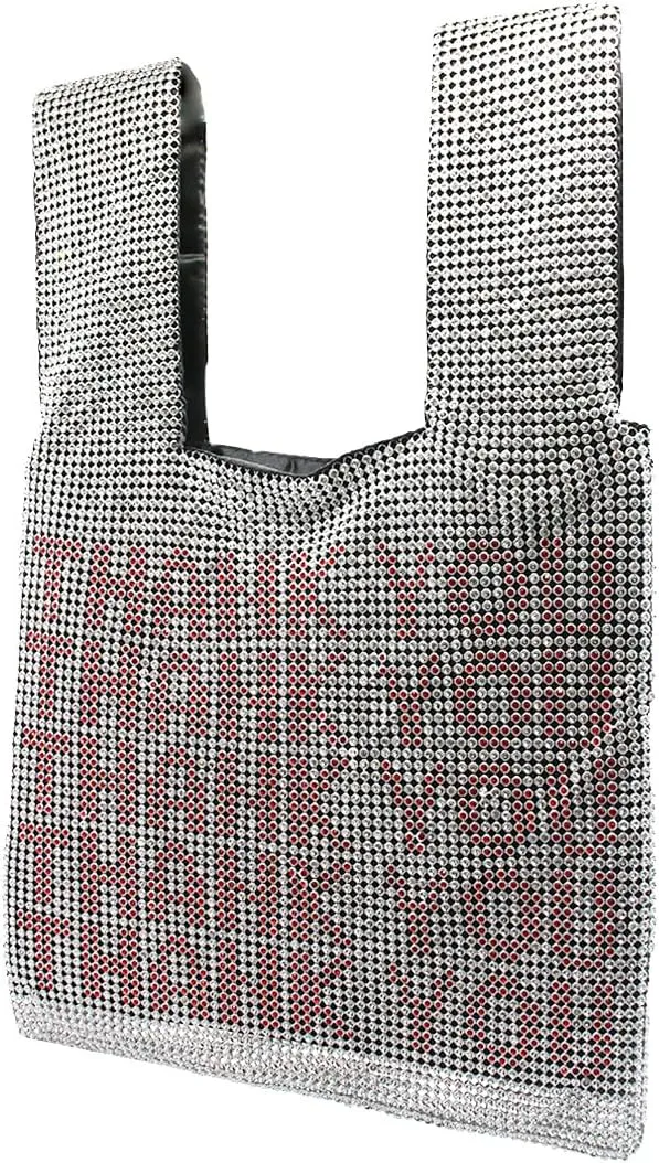 Women Rhinestone Evening Bag Shiny Printed Thankyou Handbag Trendy Shoulder Tote Glitter Soft Satchel for Prom