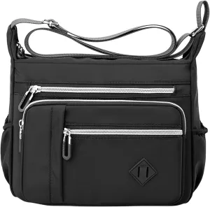 Women Shoulder Handbag Roomy Multiple Pockets Bag Ladies Crossbody Purse Fashion Tote Top Leather (Black, One Size)