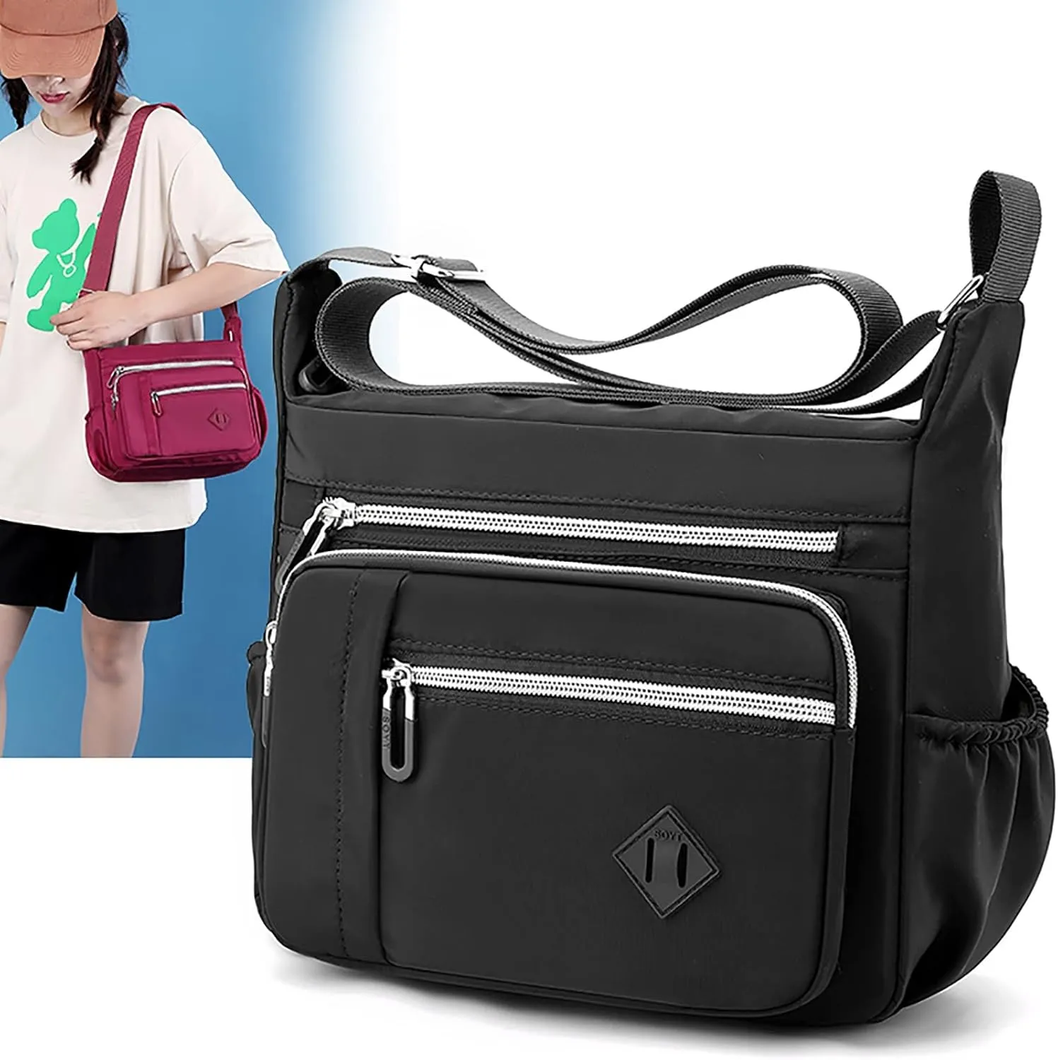 Women Shoulder Handbag Roomy Multiple Pockets Bag Ladies Crossbody Purse Fashion Tote Top Leather (Black, One Size)