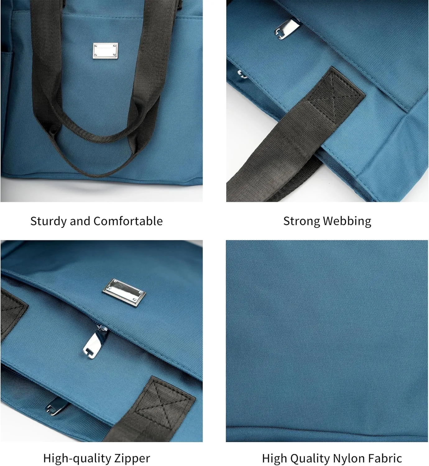 Women Tote Bag with Zipper Nylon Overnight Handbag Multiple Pockets Waterproof Shoulder Bag for Work Travel