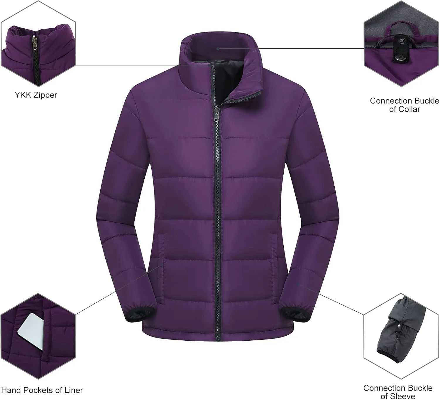 Women's 3 in 1 Ski Jacket Mountain Waterproof Windproof Winter Snow Coat Hike Snowboarding Jackets Hooded Warm Raincoat